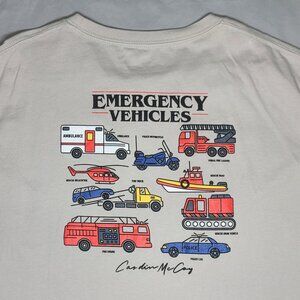 Like New - Cardin McCoy gray short sleeve tshirt w/ 'Emergency Vehicles' -size L